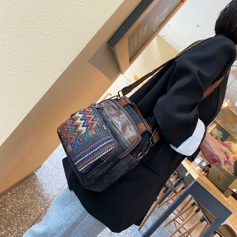 

Retro Denim Handbag Women Bags Over The Shoulder Geometry Purse Tote Female Crossbody Messenger Satchels