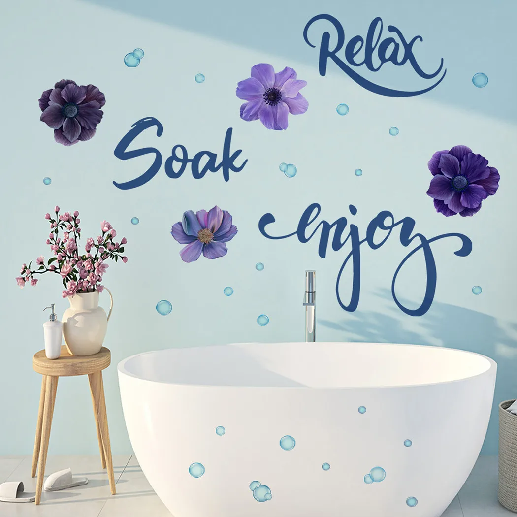 

Flower Wall Art Stickers Removable Vinyl Decal Home Background Decor Purple Flower English Decorative Wall Sticker Removable
