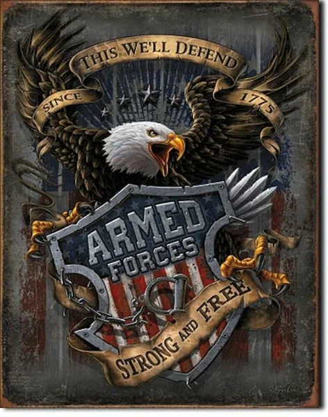 

Armed Forces America Tin Sign MADE USA 8"x12" Eagle Patriotic Military Picture