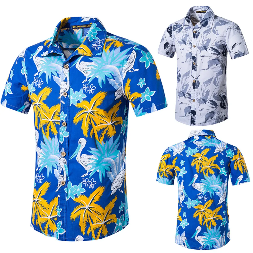 

2019 Summer New Fashion Men Women Fashion New Beach Style Printing Cotton Short Sleeve Tops Plus Size Solid Chemise Homme Z0320