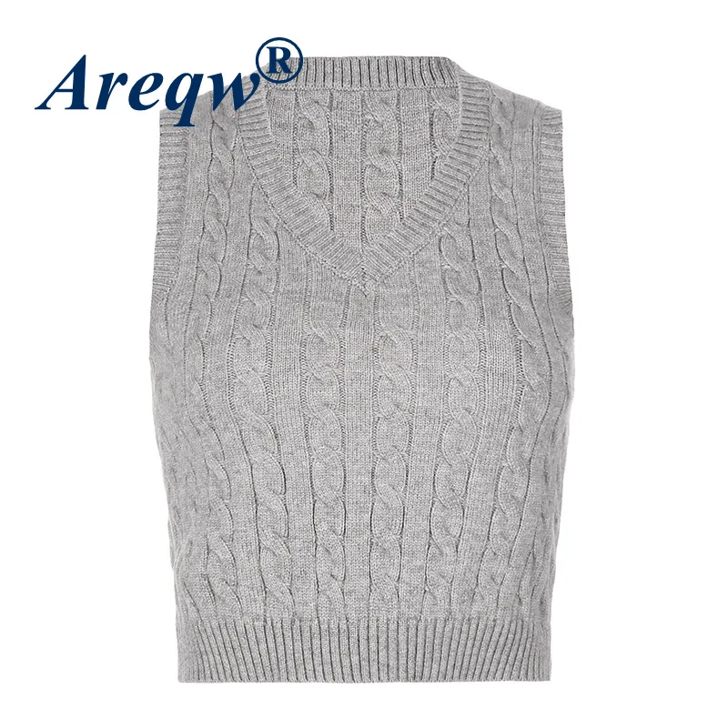 

2021 New Basic Solid Color V-neck Woolen Vest Sleeveless Casual Sweater Top