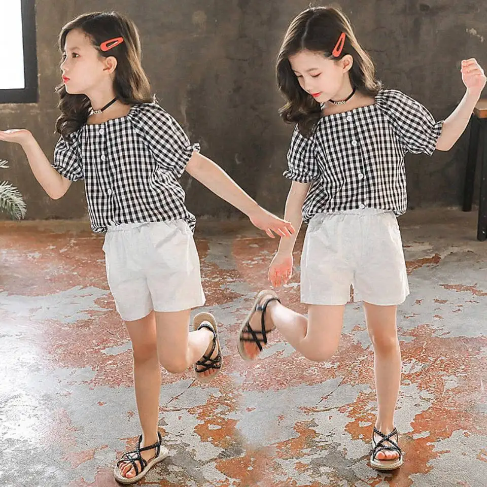 Новая распродажа 2 цвета комплекты одежды для девочек летняя однобортная