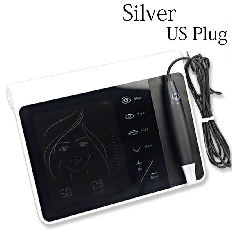 Silver US Новая дермографическая машина для перманентного макияжа, тату, игла, ручка, тату, набор, тату-пистолет, Liberty, цифровая тату-машинка, ручка - Цвет: Silver US