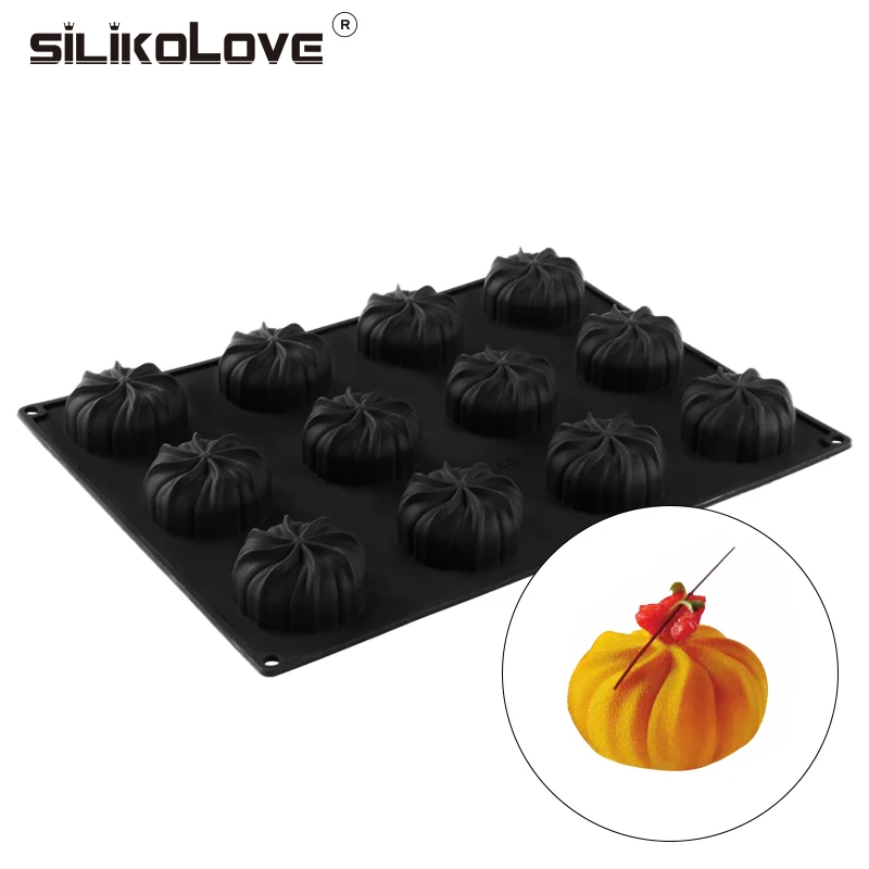 

12 Cavity Spiral Pumpkin Cake Mold Silicone Baking Mold Holloween Molds Mousse Pudding Pies Brownie Dessert Mould
