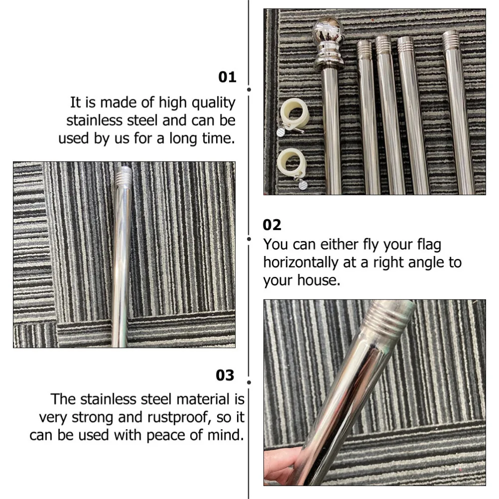 

Stainless Steel Wall Mount Flag Pole Rustproof Flagpole for Porch Yard (Silver)