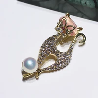 cute little golden freshwater pearl persian cat brooch pins chic fashion jewelry bijoux brooch wholesale women accessories