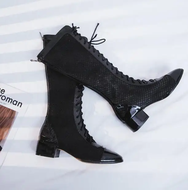 Бренд Chentel/сетчатые ботильоны для женщин на среднем каблуке черные высокие