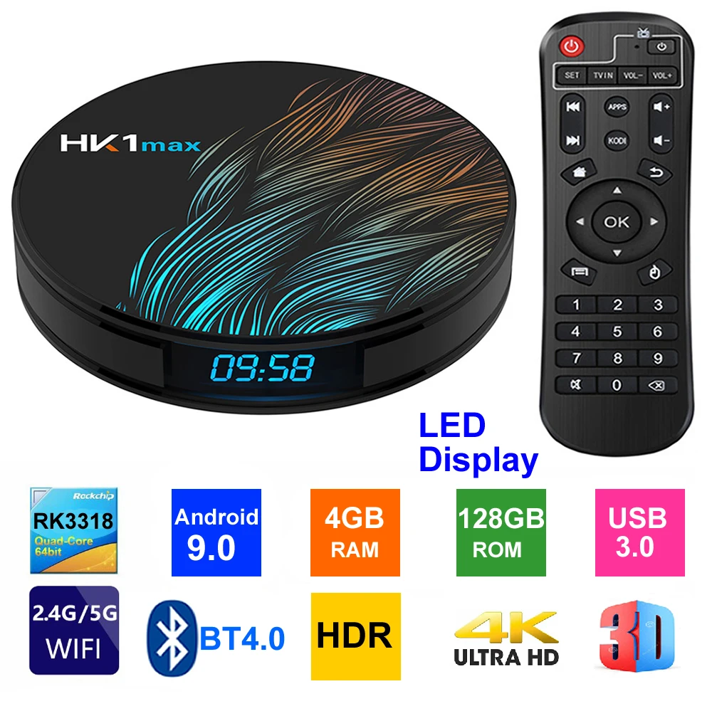 Android 9,0 смарт-ТВ коробка HK1 MAX RK3318 4 ядра, 4 Гб Оперативная память 128 Гб Встроенная память 2,4 г/5G двойной WI-FI USB3.0 BT4.0 3D 4K ТВ-приставка IPTV Set-top BOX