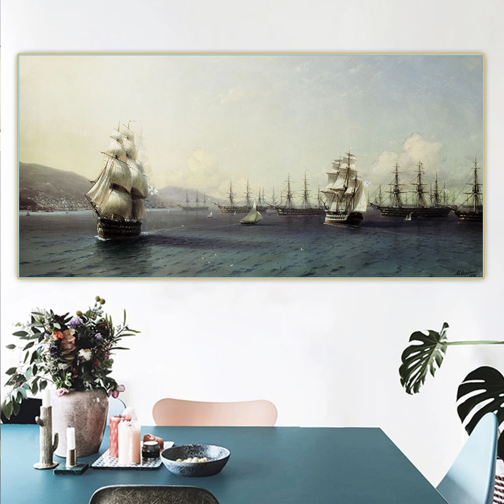

Holover Ivan Aivazovsky"Battle of Kinburn,1855" Canvas Oil Painting Romanticism Seascape Unframed Poster Aesthetic Home Decor