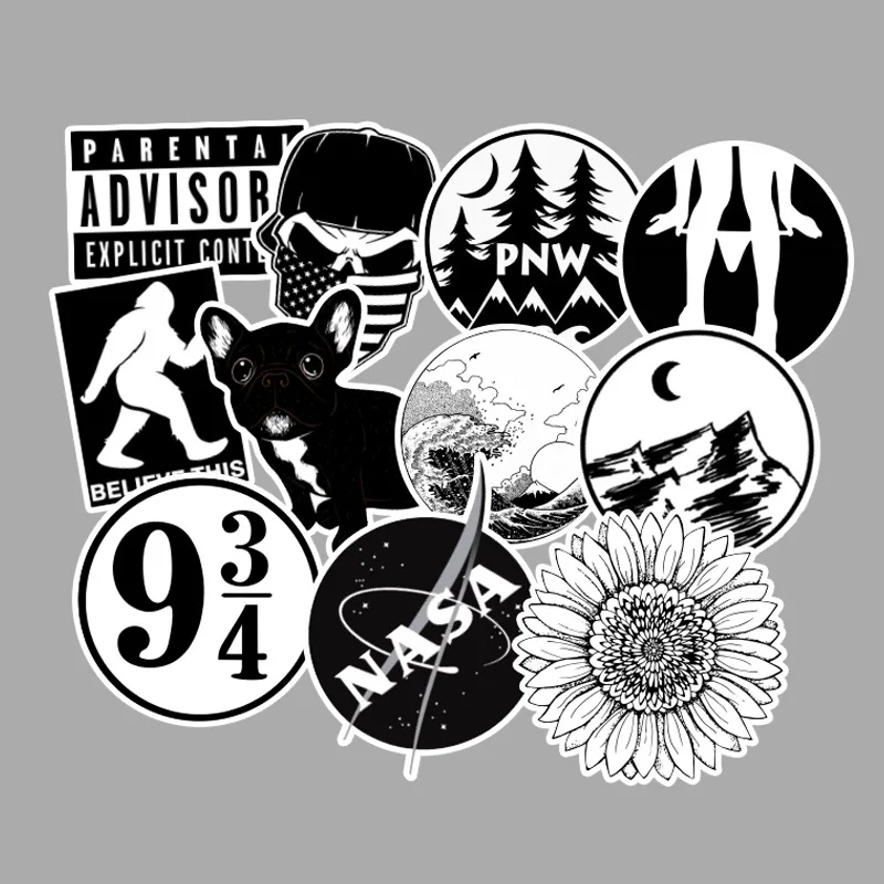 50 шт. черно белые Мультяшные граффити наклейки осанка этикетка ПВХ