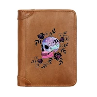 new arrivals rose vine skull genuine leather wallet classic men business pocket slim card holder male short purses gifts