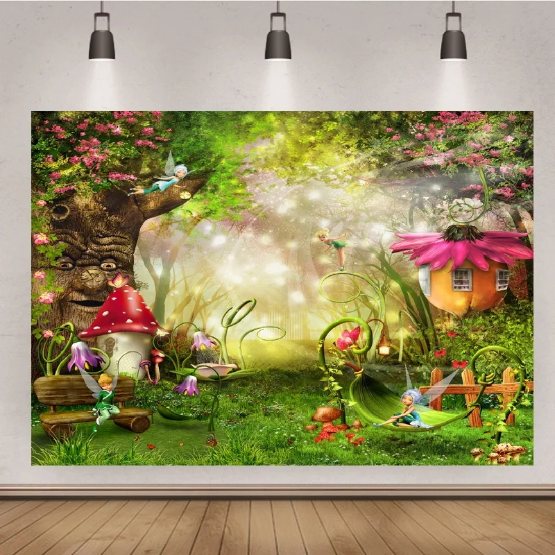 

Fairy Tale Land Forest Princess Mushroom Wonderland Party Custom Photo Studio Children Birthday Backdrop Background Vinyl Banner
