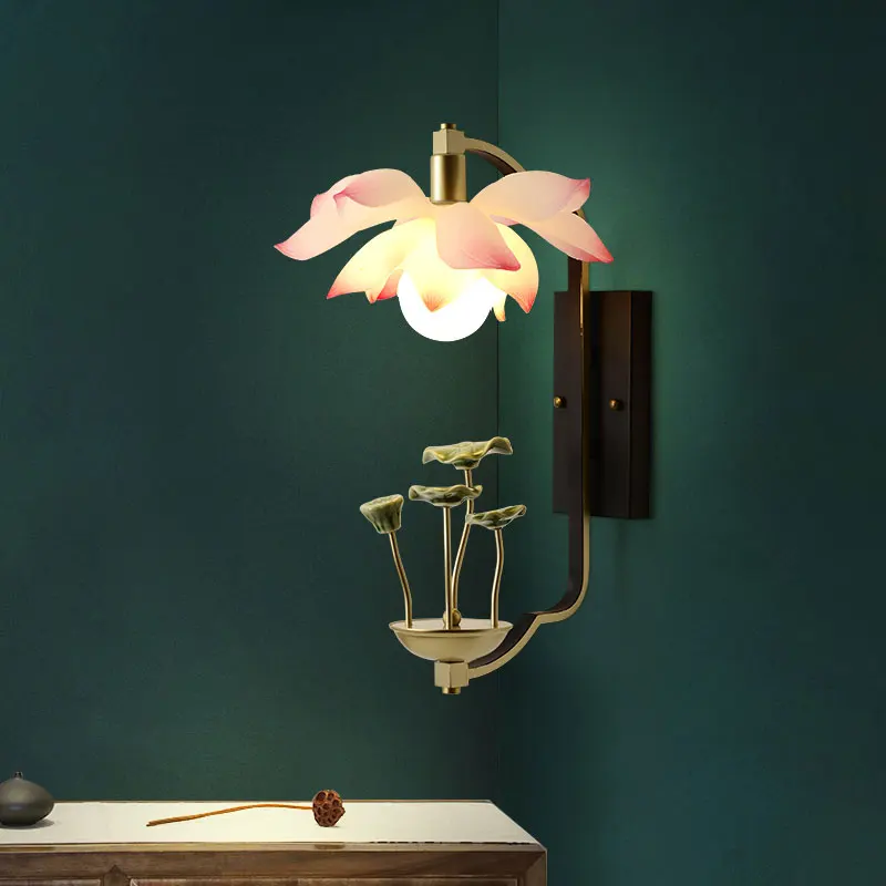 

Chinese Style Lotus Wall Lamps Bedside Wall Sconce Light Fixtures Living Room Retro Antique Bedroom Aisle Lamp Home Art Decor