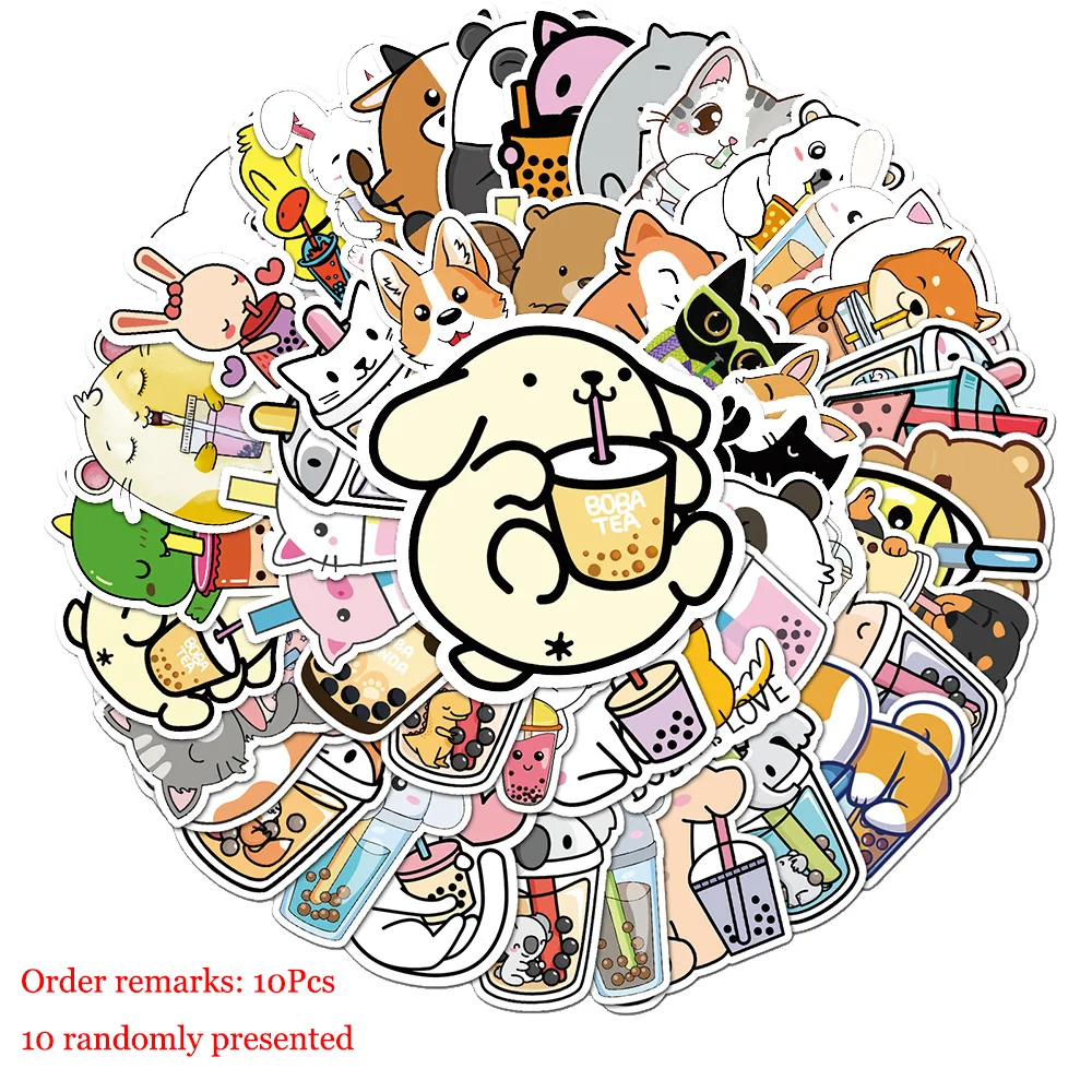 

10/30/50 Pcs Cartoon Cute Animal Food Bubble Tea Poster Stickers Fridge Phone Laptop Luggage Wall Notebook Graffiti Kids Toys