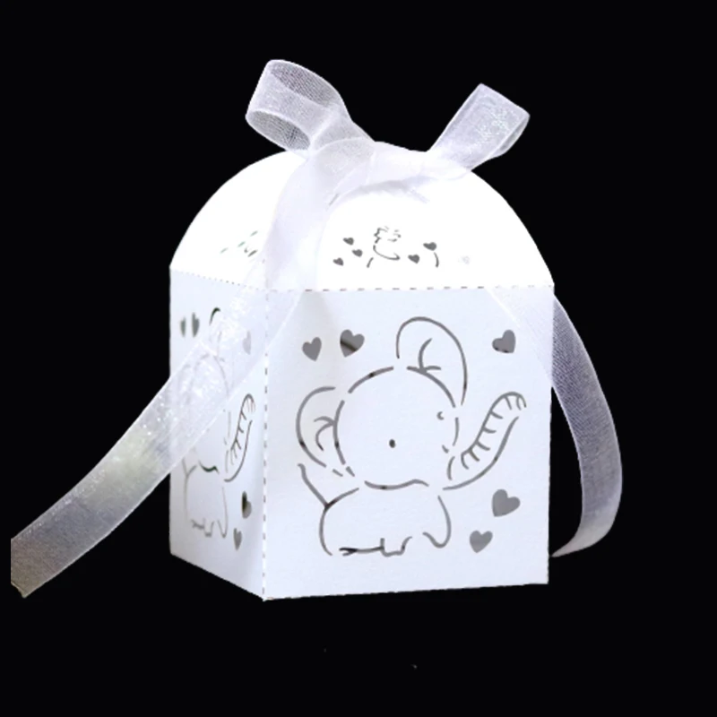 50Pcs Elephant Laser Cut Wedding Favors Gift Box DIY Hollow Candy Boxes With Ribbon Baby Shower Engagement Party Decor | Дом и сад