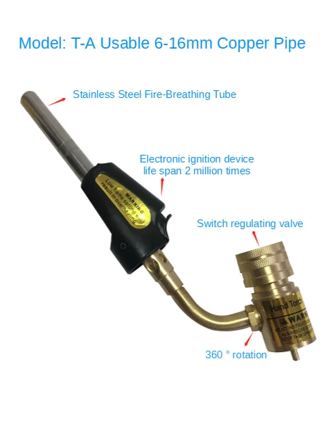 

T-A Mapp Gas Brazing Torch Piezo Ignition Trigger CGA600 Burner Heating Gun Propane Gas Plumbing Welding Blowtorch