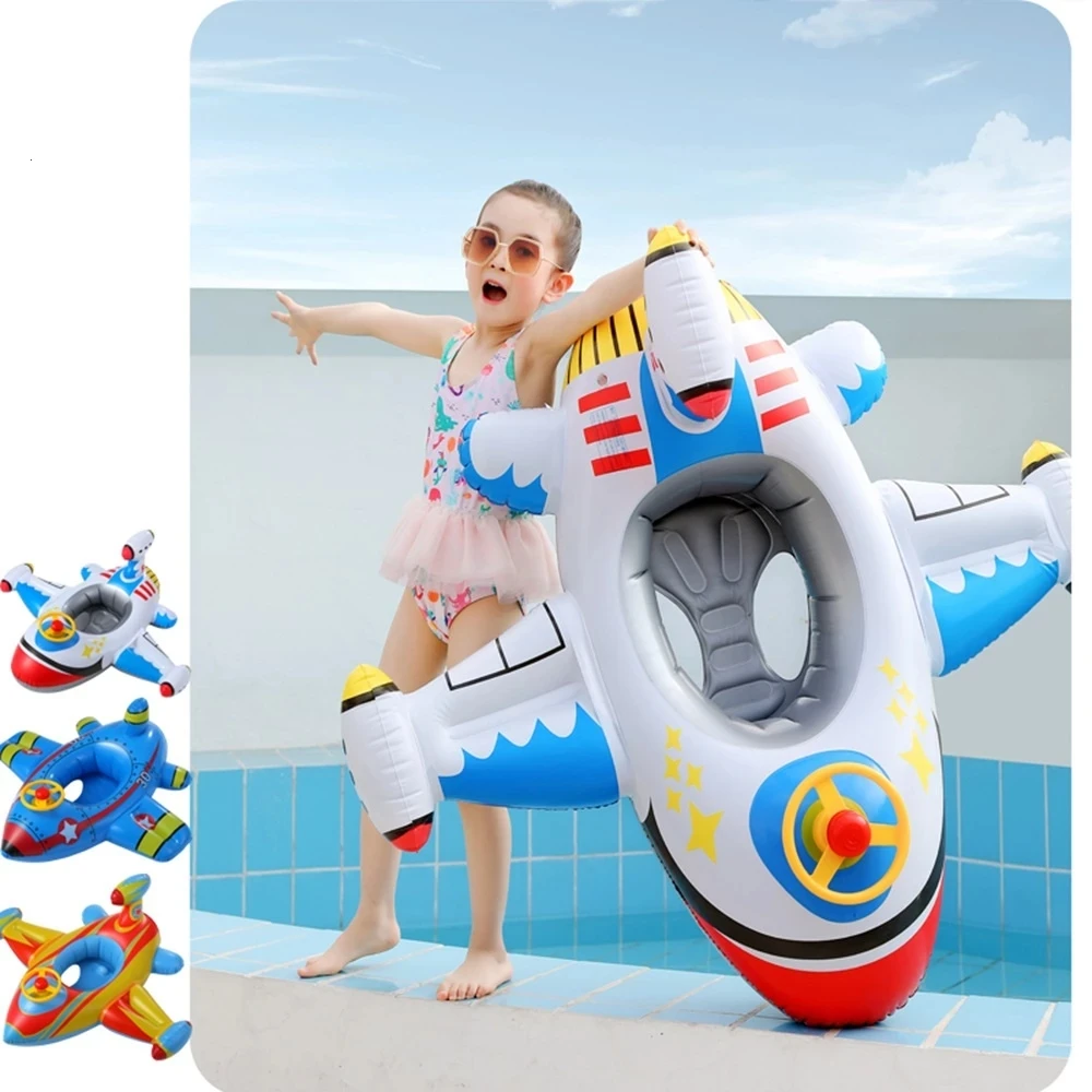

1-6 Kids Airplane Inflatable Float Pool Swimming Ring Circle Baby Floatie Seat With Steering Wheel Summer Beach Party Pool Toys