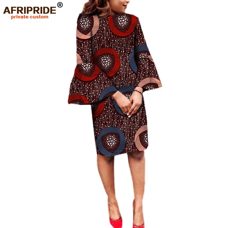 Африканские платья для женщин AFRIPRIDE, на заказ, с расклешенными рукавами, с круглым вырезом, длиной до колена, Повседневное платье размера плюс, восковая ткань, хлопок, A722537 - Цвет: 333X