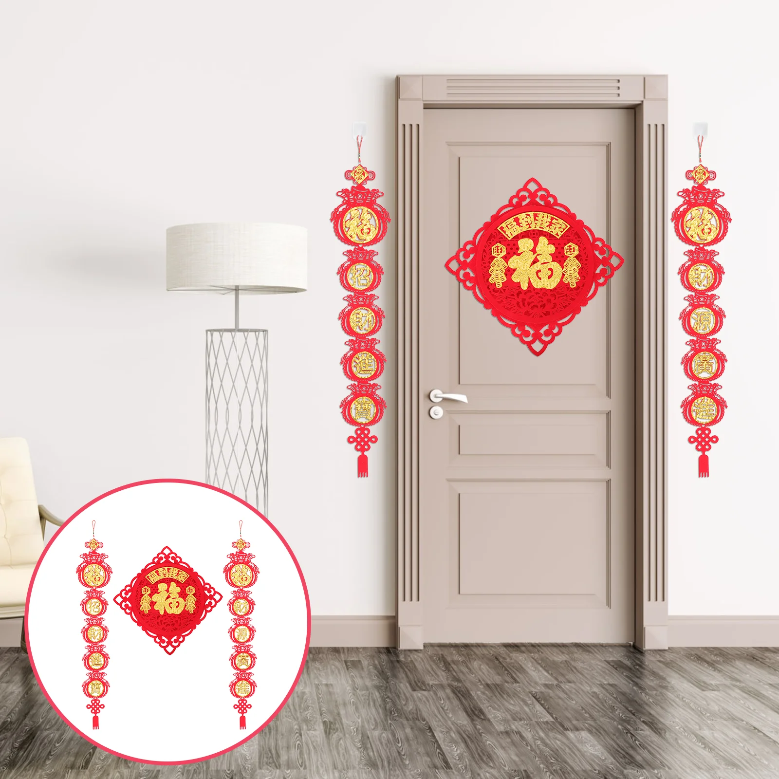 

1 Set of Chinese Style Decor New Year Blessing Couplet Decor Decals Ornament Set