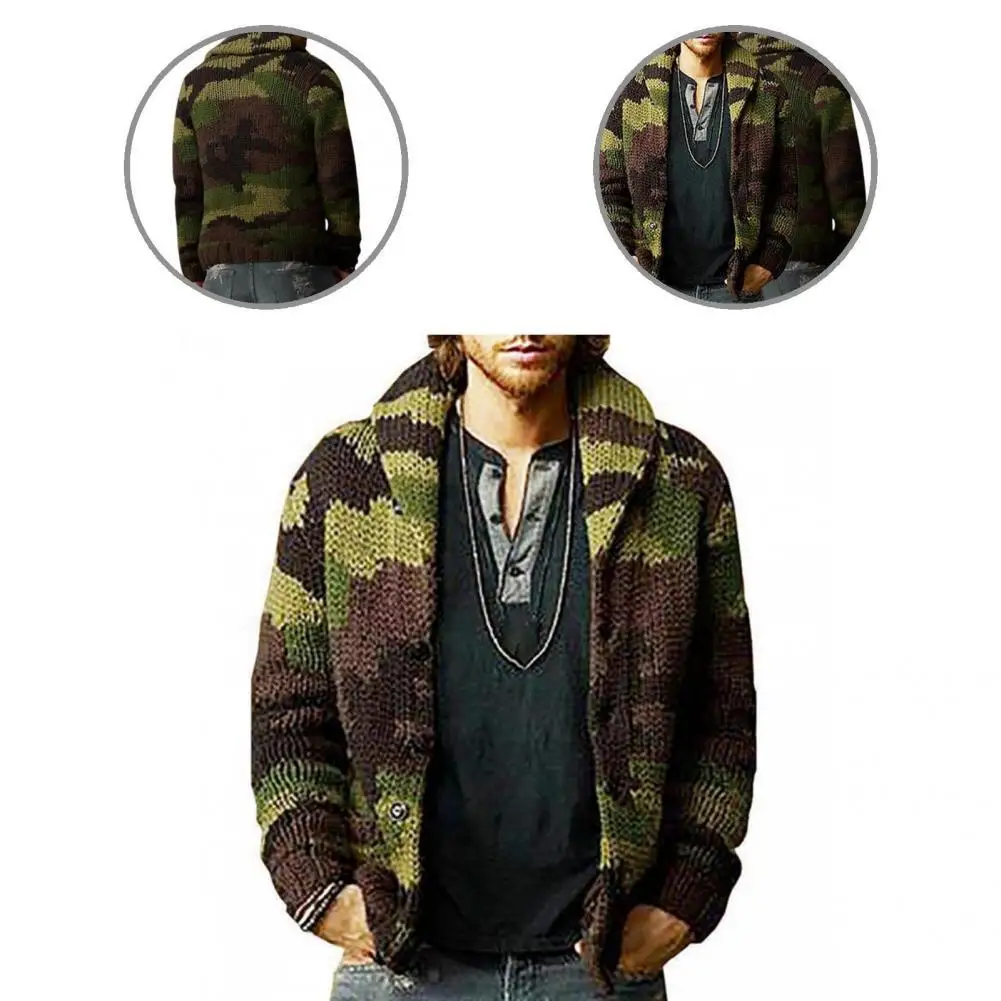 

Cardigan Sweater Slim Fit Skin-Touch Jacquard Lapel Camouflage Color Men Cardigan Sweater Men Sweater for Outdoor