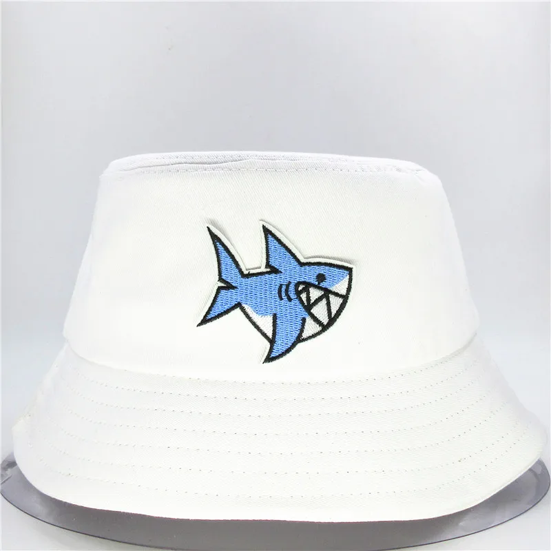 LDSLYJR мультяшная вышитая Акула хлопковая Панама шляпа рыбака уличная дорожная от