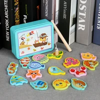 15pcs wooden magnetic fishing toy set baby educational toys fish game educational fishing toy