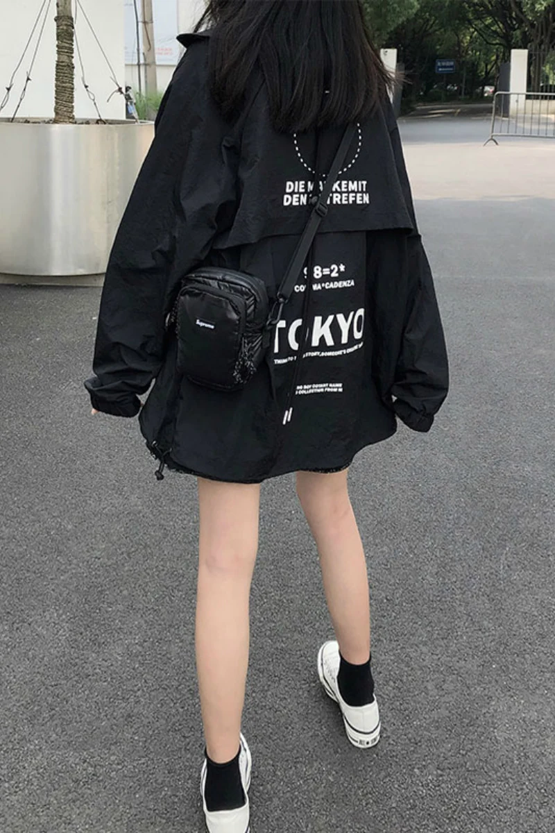 

YICIYA 2021 Fashion College Jacket Work Clothes Long Sleeve Jacket Women Autumn Korean Loose Print And Patchwork Coat Zipper