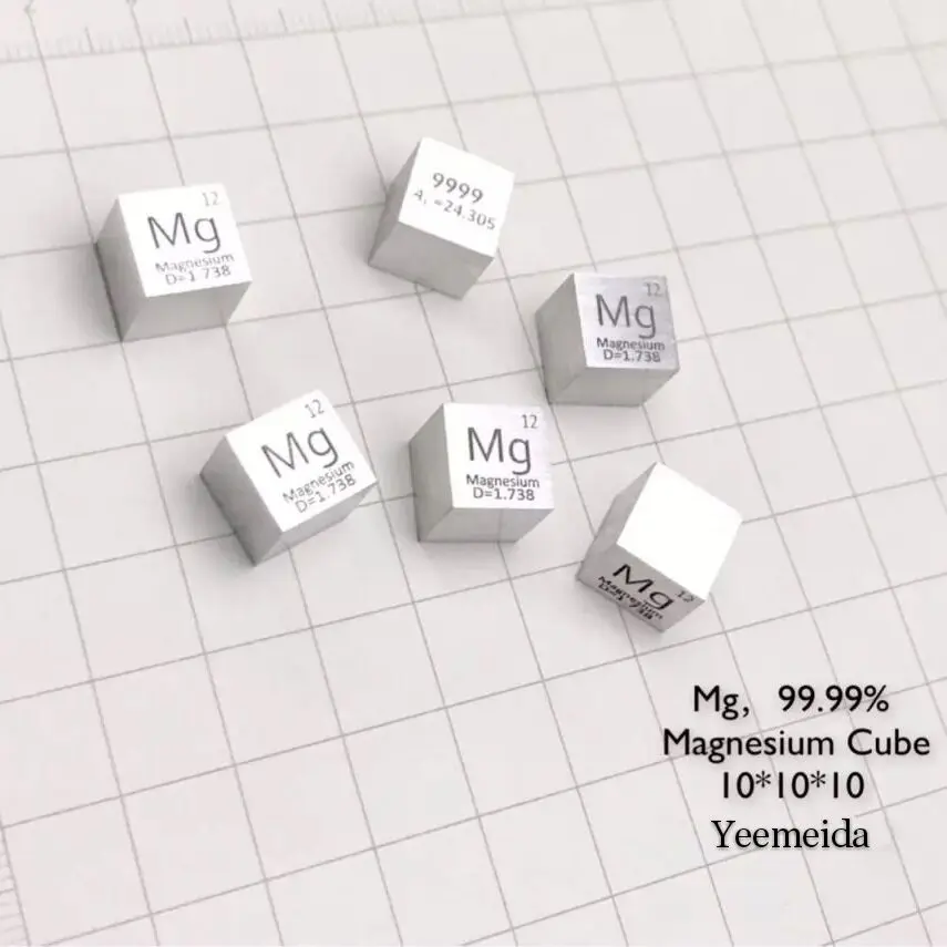 Magnesium Mg Periodic Table Cube 99.99% Pure Length 10mm Weight 1.7g | Magnetic Materials