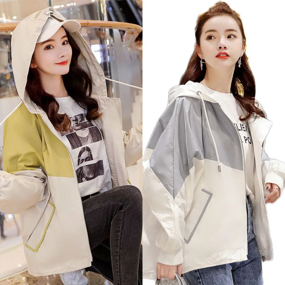 

newSpring Fashion Women Short Casual Trench Coats Female Loose Hooded Windbreaker Ladies Pockets Outerwears M209