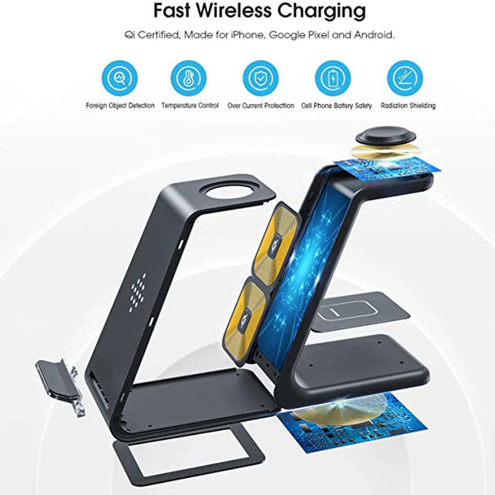 3 in 1 wireless charger station 15w fast apple wireless charging stand dock for iphone 1312118 pro max airpods iwatch samsung free global shipping