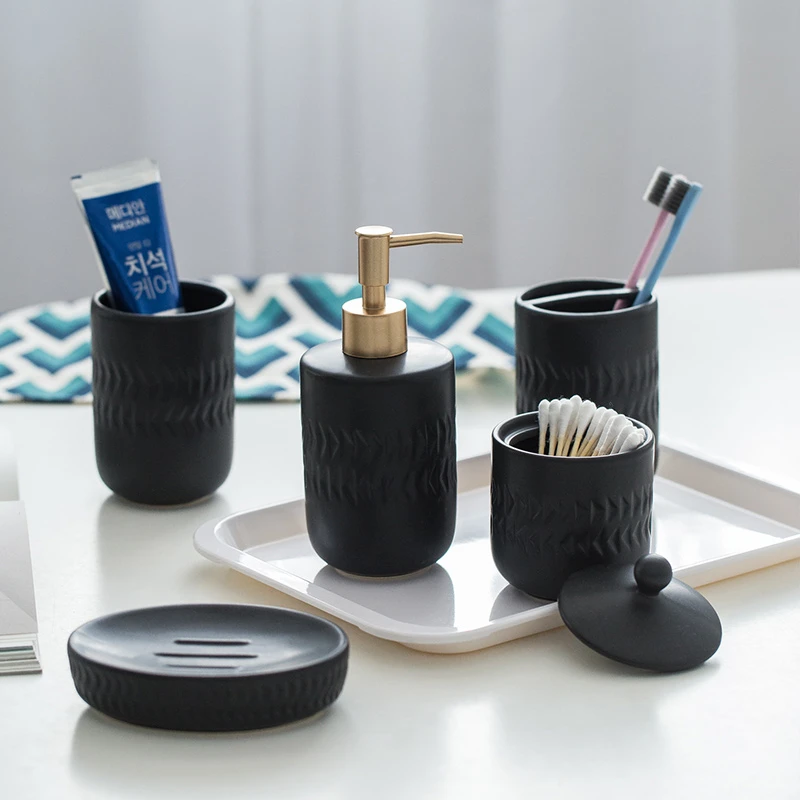 Скандинавские черные керамические аксессуары для ванной набор мойки из 5