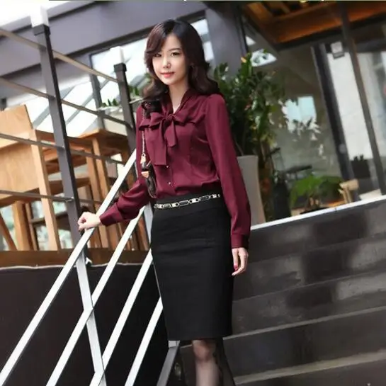 Ретро 2019 социальных Осенняя футболка с белым бантом офисные Блузы OL плюс Размеры