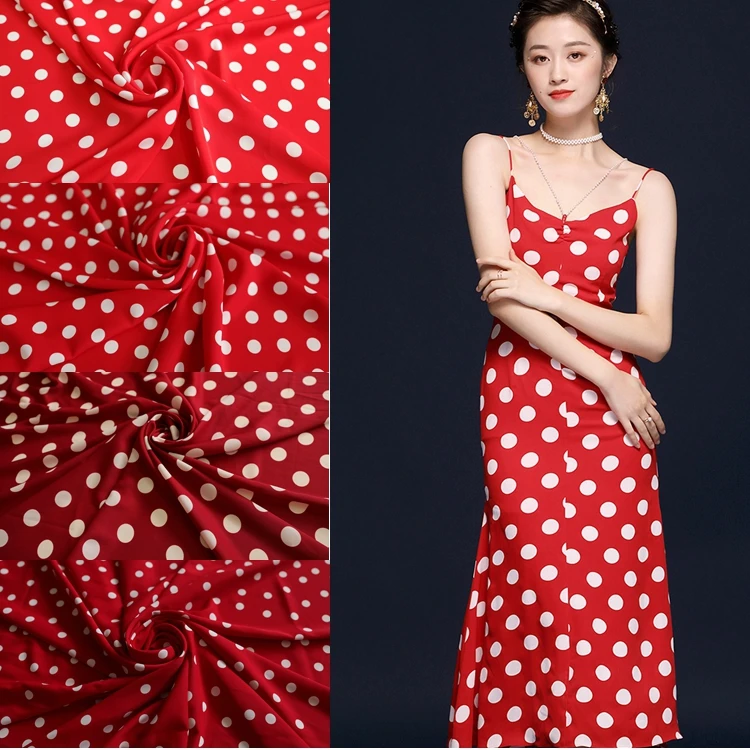 Шифоновая модная ткань в красный горошек шириной 57 дюймов летняя мягкая