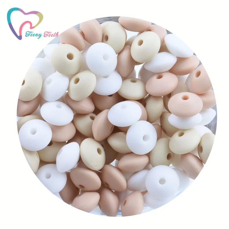 

Teeny Teeth 50 PCS Peach White Mix Silicone Lentil Beads Baby Chewable Non Toxic BPA Free Abacus Silicone Teething Loose Beads