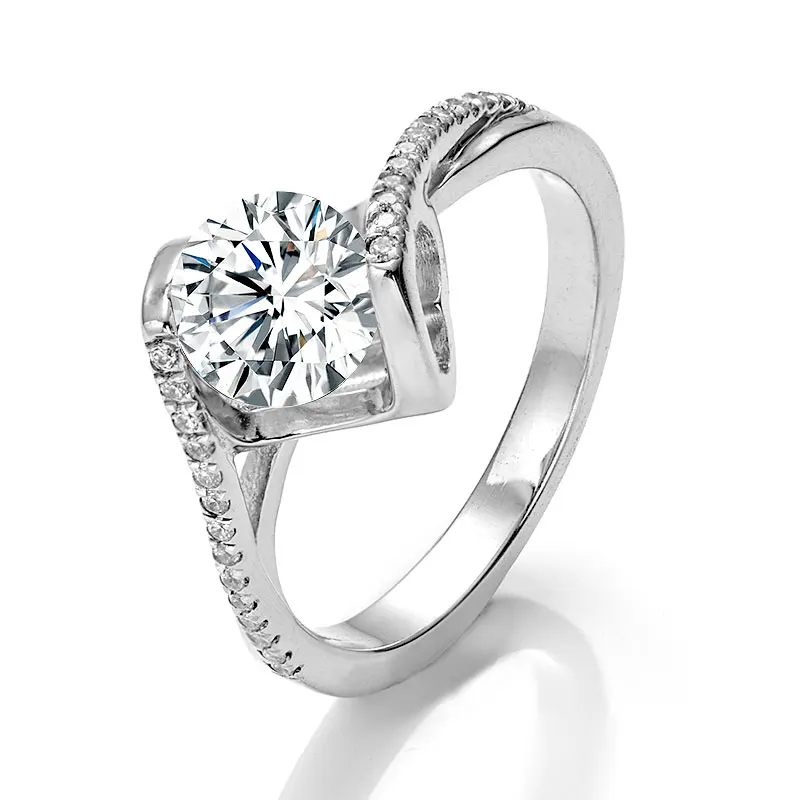 

925 Sterling Silver Solid 4 Claw Prongs Moissanites Diamond Engagement Wedding Rings