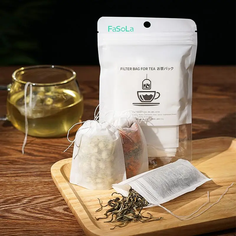 

100 шт./лот чайные пакеты 5,5x7 см пустой ароматизированный чайный пакетик одноразовый со шнурком запаянная фильтровальная бумага для травяног...