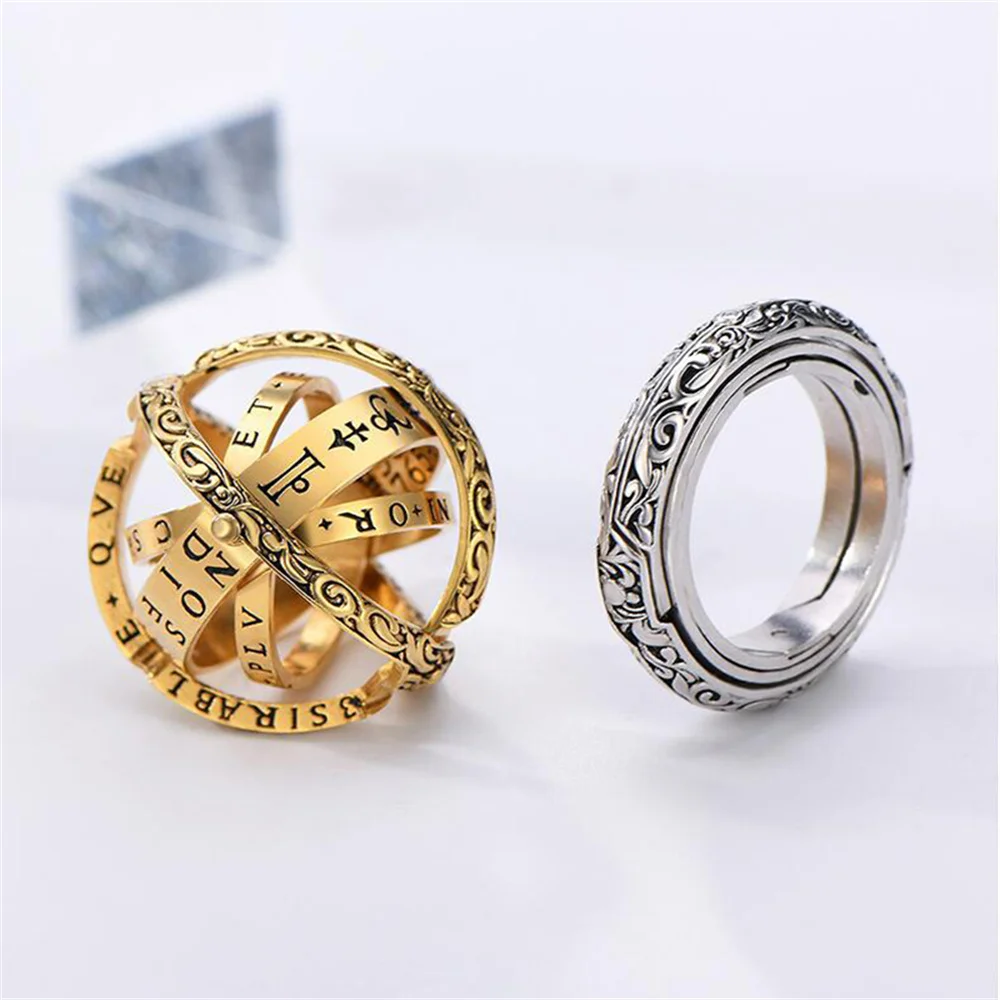 

Retro Astro Ball Ring Cosmic Creative Rotating Deformation Golden Silver Ring Couple Lover Rings Deformed Into A Sphere 2021 New