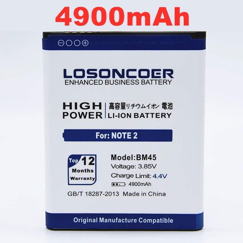 100% Оригинальный LOSONCOER 4900 мАч для Xiaomi Bm45 Аккумулятор Redmi Note 2 аккумулятор Red Rice Hongmi