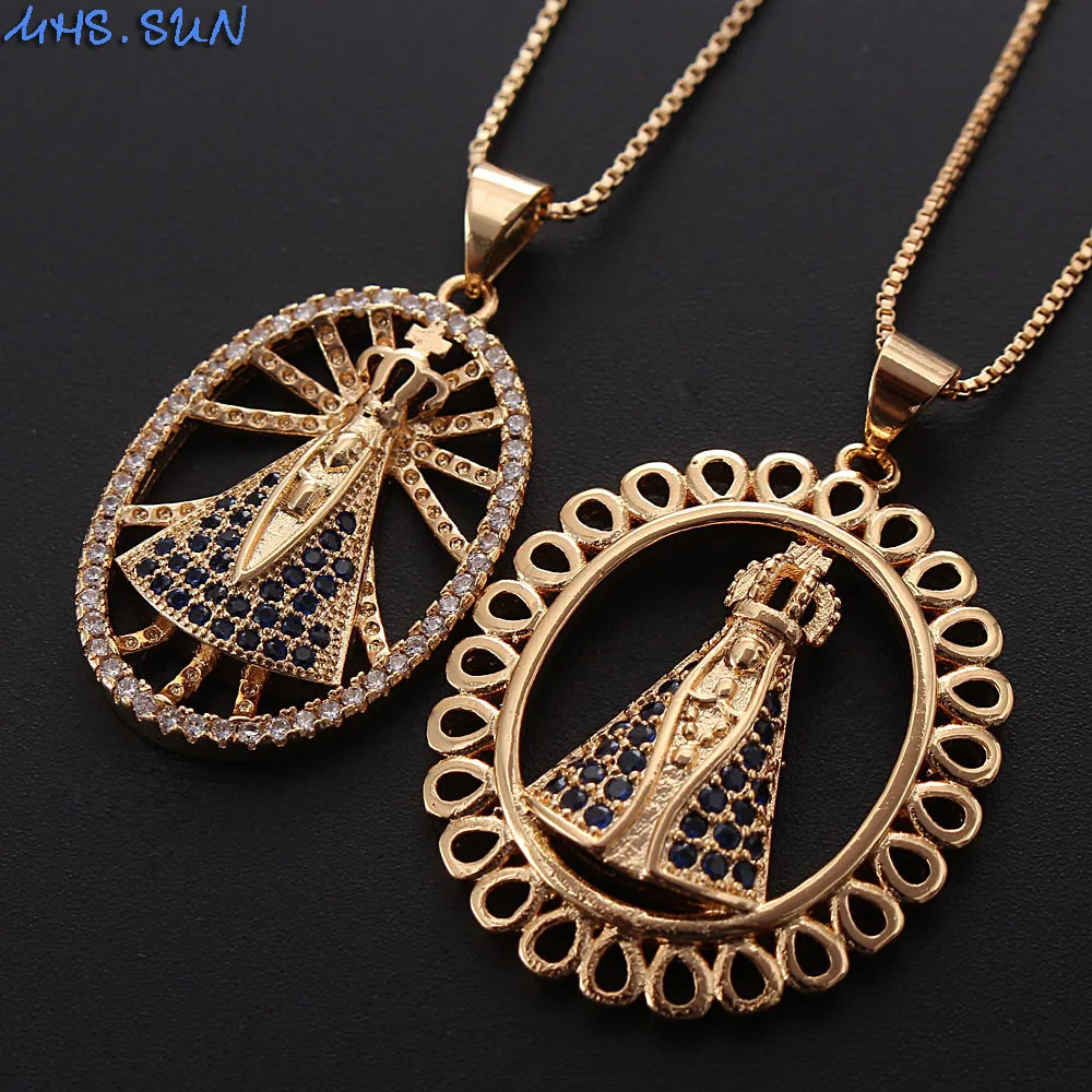 

MHS.SUN Fashion AAA Cubic Zircon Jewelry Gold Color Women Chain Virgin Necklace For Party Religion Necklaces Men Gift 10pcs/Lot