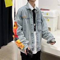 2021 fashion wash patch denim jacket mens spring autumn handsome clothes korean hip hop tops wild embroidery jacket