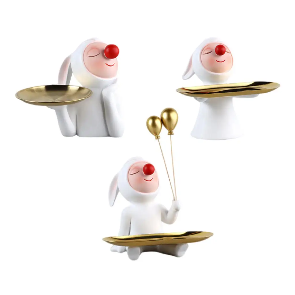 

Nordic Style Red Nose Rabbit Figurine Storage Tray Animal Statue for Candy Coin Table Bedroom Decorative