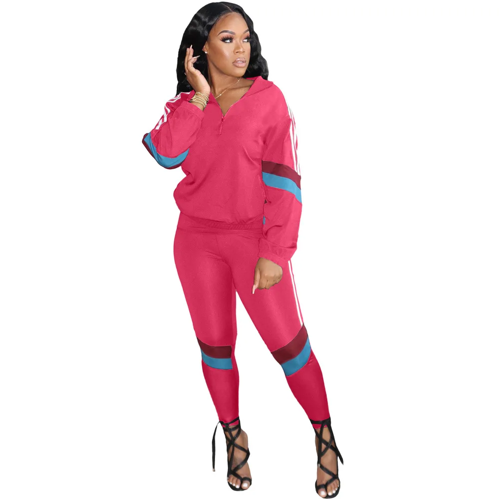 

Casual Workout Sporting Two Piece Outfits Women's Costumes Zipper Up Long Sleeve Jackets and Fitness Sweatpant Lounge Wear Suits
