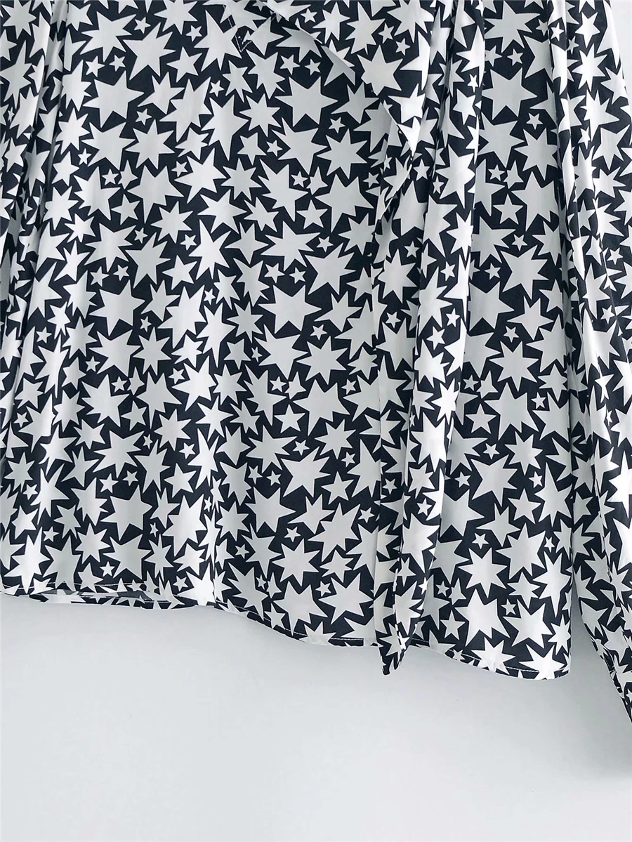 

Elegant Women Star Print Shirts 2020 Fashion Ladies O-Neck Scarf Tassel Tops Streetwear Female Chic Asymmetric Loose Blouse