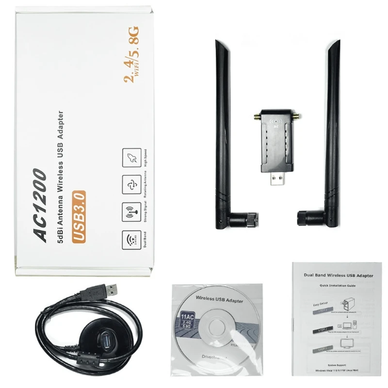 

Wireless WiFi Adapter USB 3.0 Gigabit Network Card 1200Mbps Dual Band for Desktop Laptop with Windows 10/8/7/XP