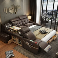 king size leather soft bed bedroom furniture tatami smart massage bed 2 people rq001