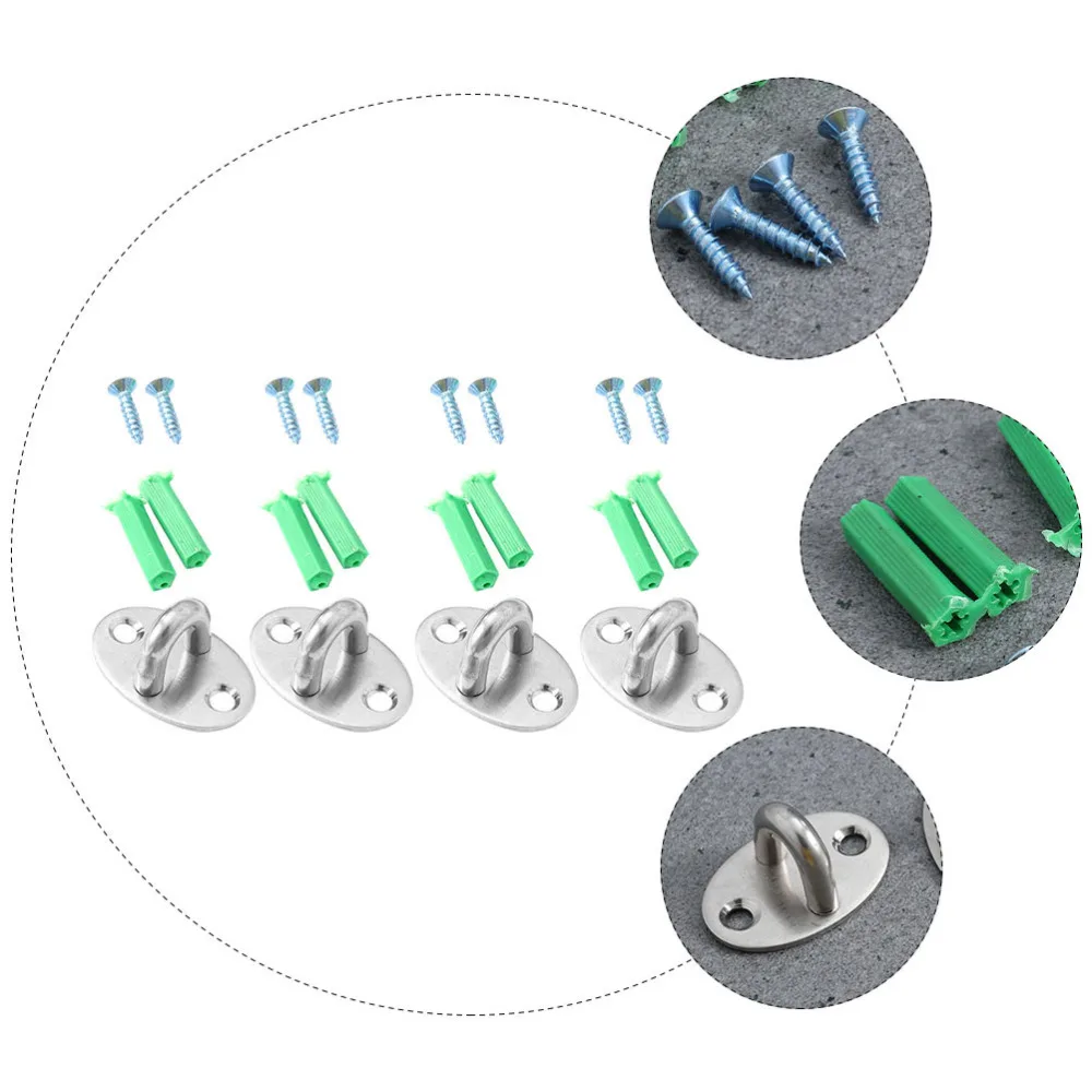 

4Pcs Stainless Steel Pad Eye Plate U Hooks Silver Ceiling Hooks with Accessories