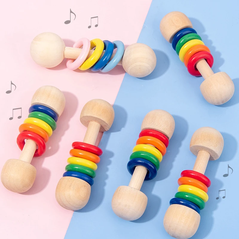 

Baby Beech Wooden Rattle 1pc Rattle Soother Teether Molar Toy Safe BPA Free Musical Chew Montessori baby educational Sensory Toy