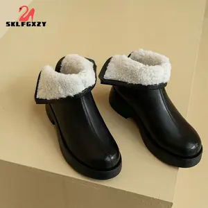 SKLFGXZY Winter New Cow Leather Snow Boots Women Genuine Leather Comfortable Lambs Wool Boots Keep Warm Ankle Boots