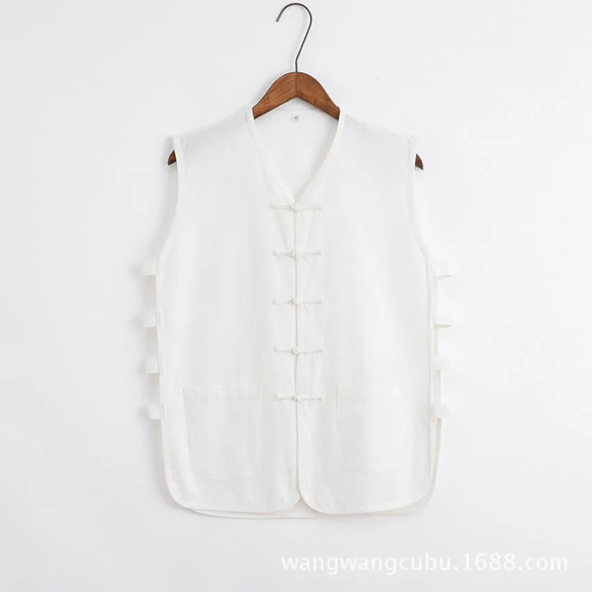 Летний жилет в китайском стиле для мужчин однотонный хлопковый дышащий костюм