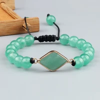 8mm natural green chalcedony stone bracelet green round loose stone beads charm braided bracelets for women yoga energy jewelry